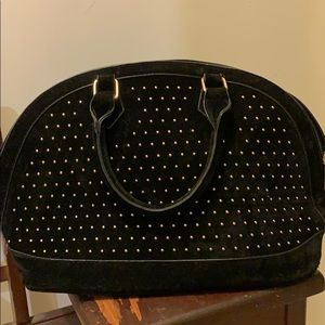 Black velvet handbag with gold studs